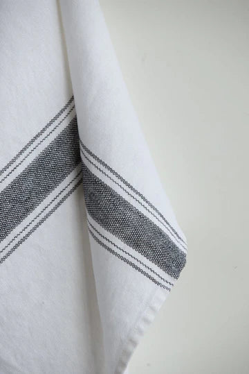 Maison White/Charcoal and Black Stripes Linen Tea/Hand Towel