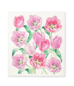 Pink Tulips Swedish Dishcloth