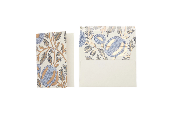 Hand Block Printed Greeting Card - Marigold Glitz Blue Stone