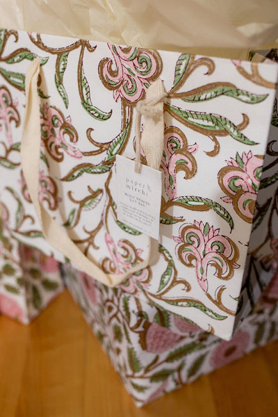 Hand Block Printed Gift Bags - Iris Glitz Blush