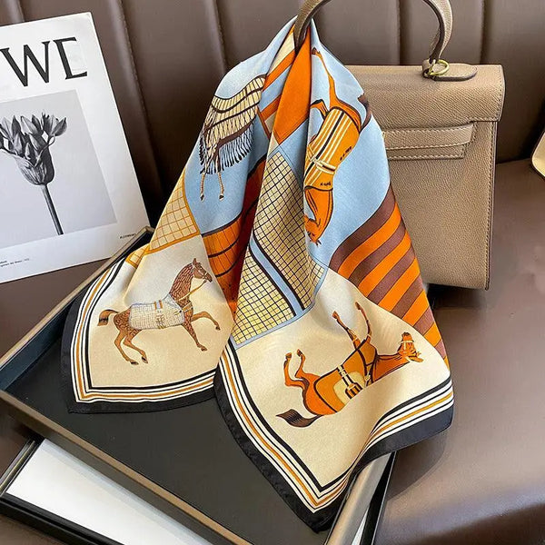 French Patchwork Orange Silk Scarf