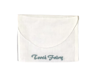 Tooth Fairy Linen Envelope Embroidered in Blue