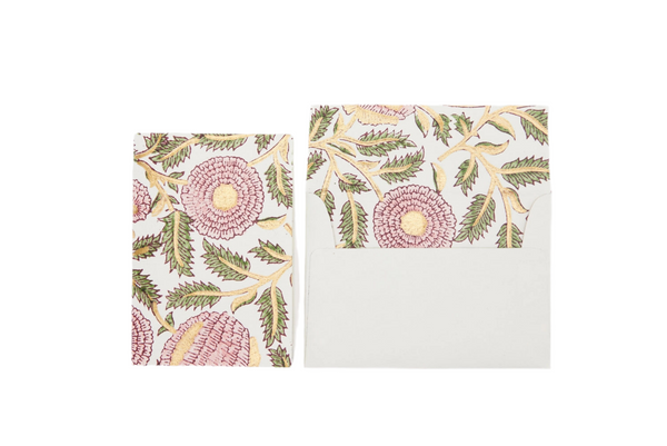 Hand Block Printed Greeting Card - Marigold Glitz Blush