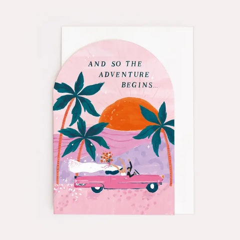 And So The Adventure Begins Wedding Card