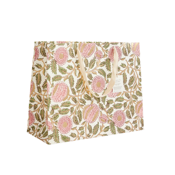 Hand Block Printed Gift Bags - Marigold Glitz Blush