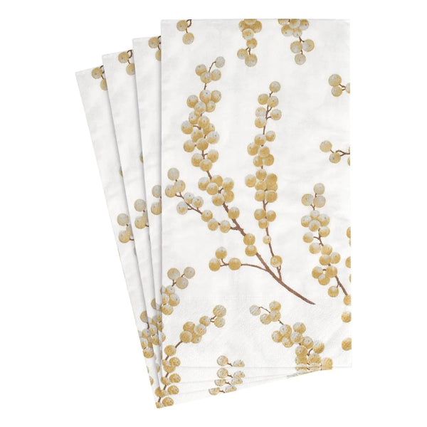 Dinner/Guest Napkins - Berry Branches White/Gold