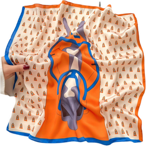 Orange Horse Print Silk Scarf