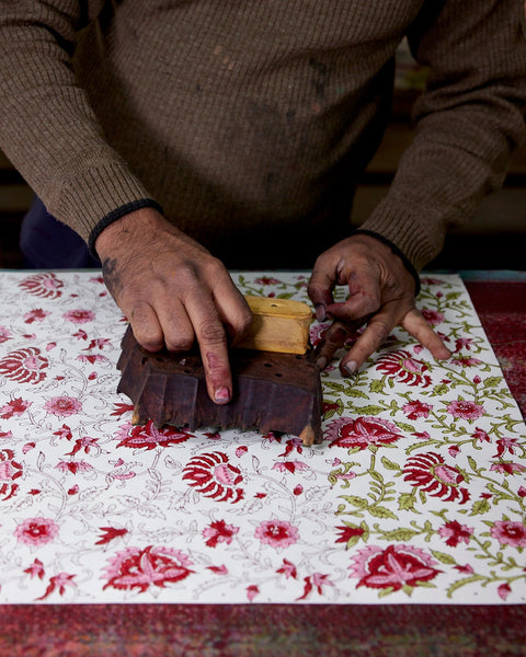 Hand Block Printed Festive Gift Bags - Marigold Glitz Scarlet