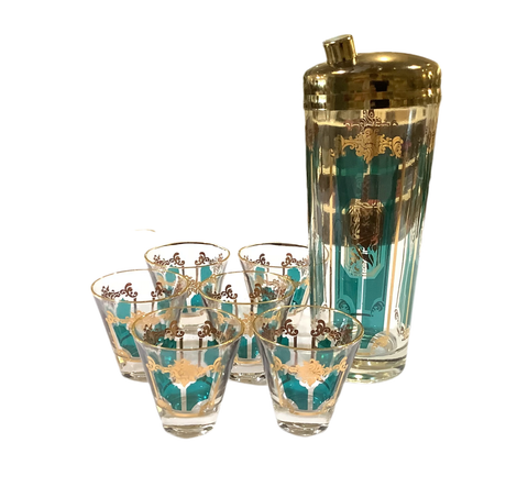 Vintage Cocktail Shaker & Mini Glasses Set