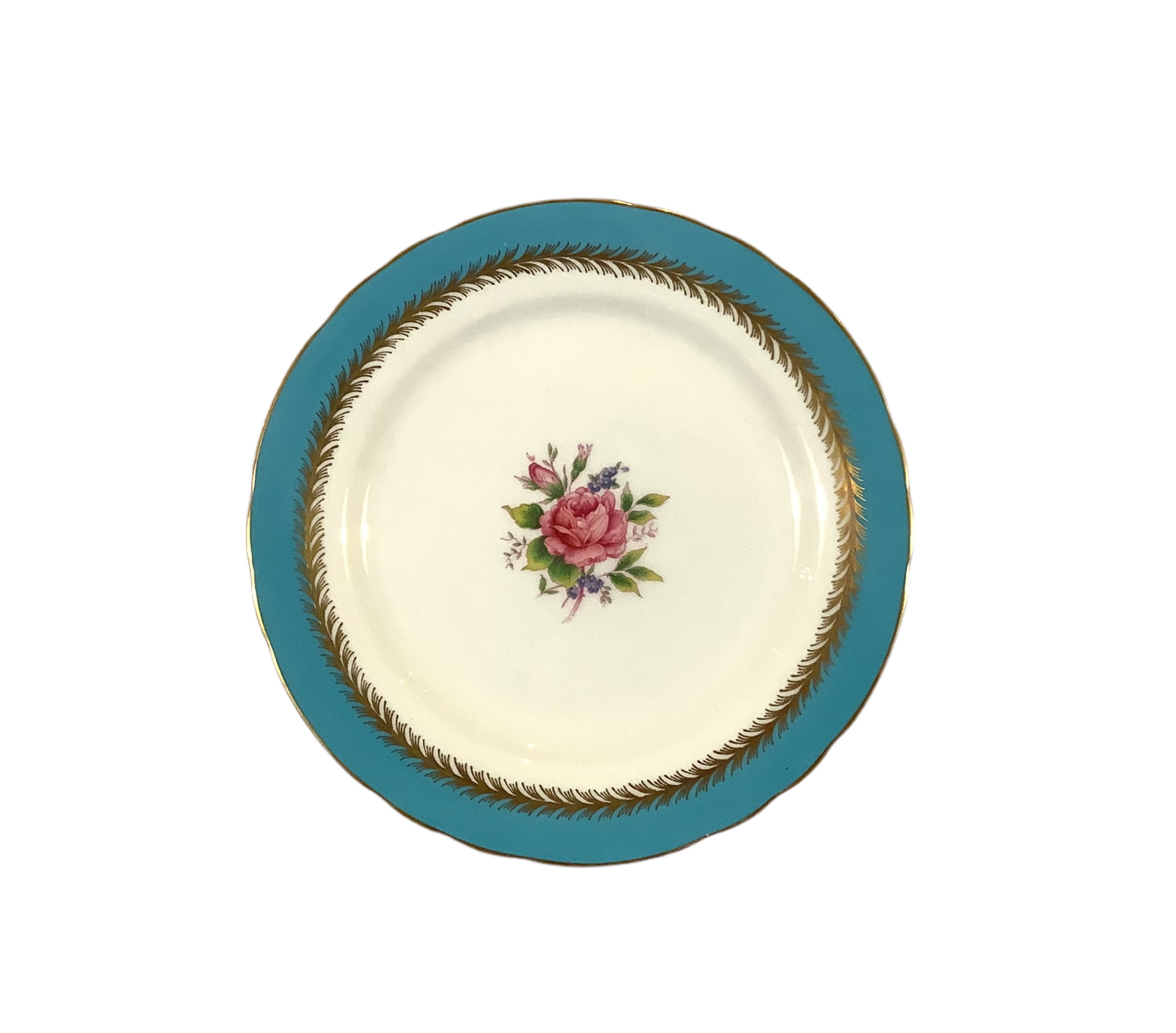 Vintage “Minerva Rose“ Turquoise Aynsley Lunch Plates - s/8