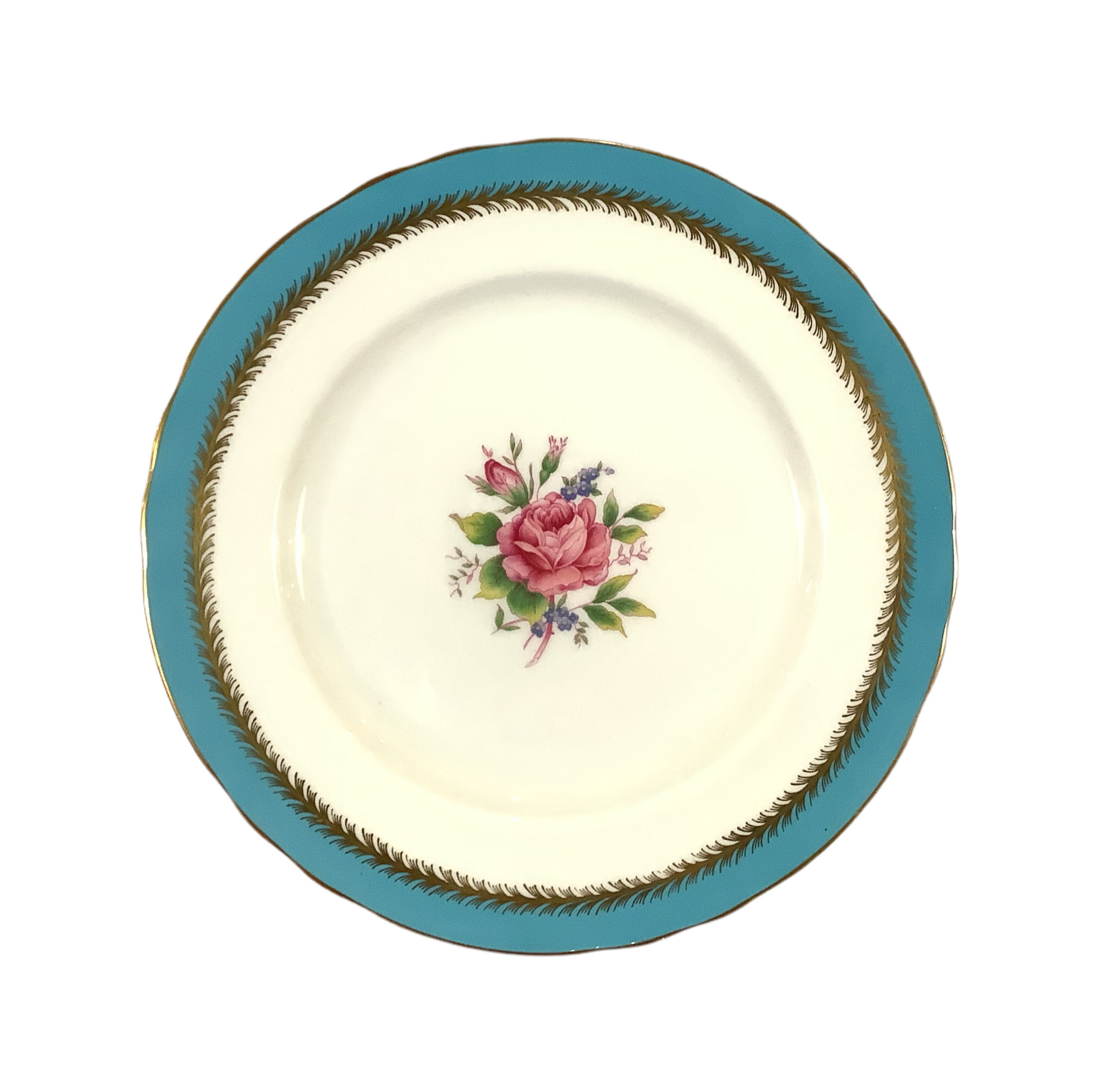 Vintage “Minerva Rose” Turquoise Aynsley Dinner Plates - s/8