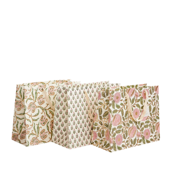 Hand Block Printed Gift Bags - Marigold Glitz Blush