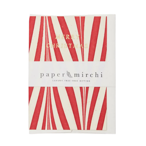 Hand Marbled Greeting Card - Candy Stripes Red