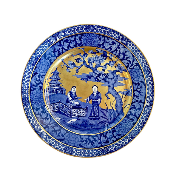 Vintage Chinoiserie Blue & Gilt Plate