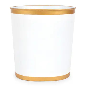 Oval Handpainted Metal Wastebasket - White