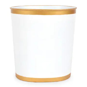 Oval Handpainted Metal Wastebasket - White