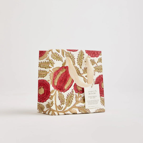 Hand Block Printed Festive Gift Bags - Marigold Glitz Scarlet