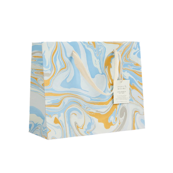 Hand Marbled Pastel Gift Bags - Powder Blue