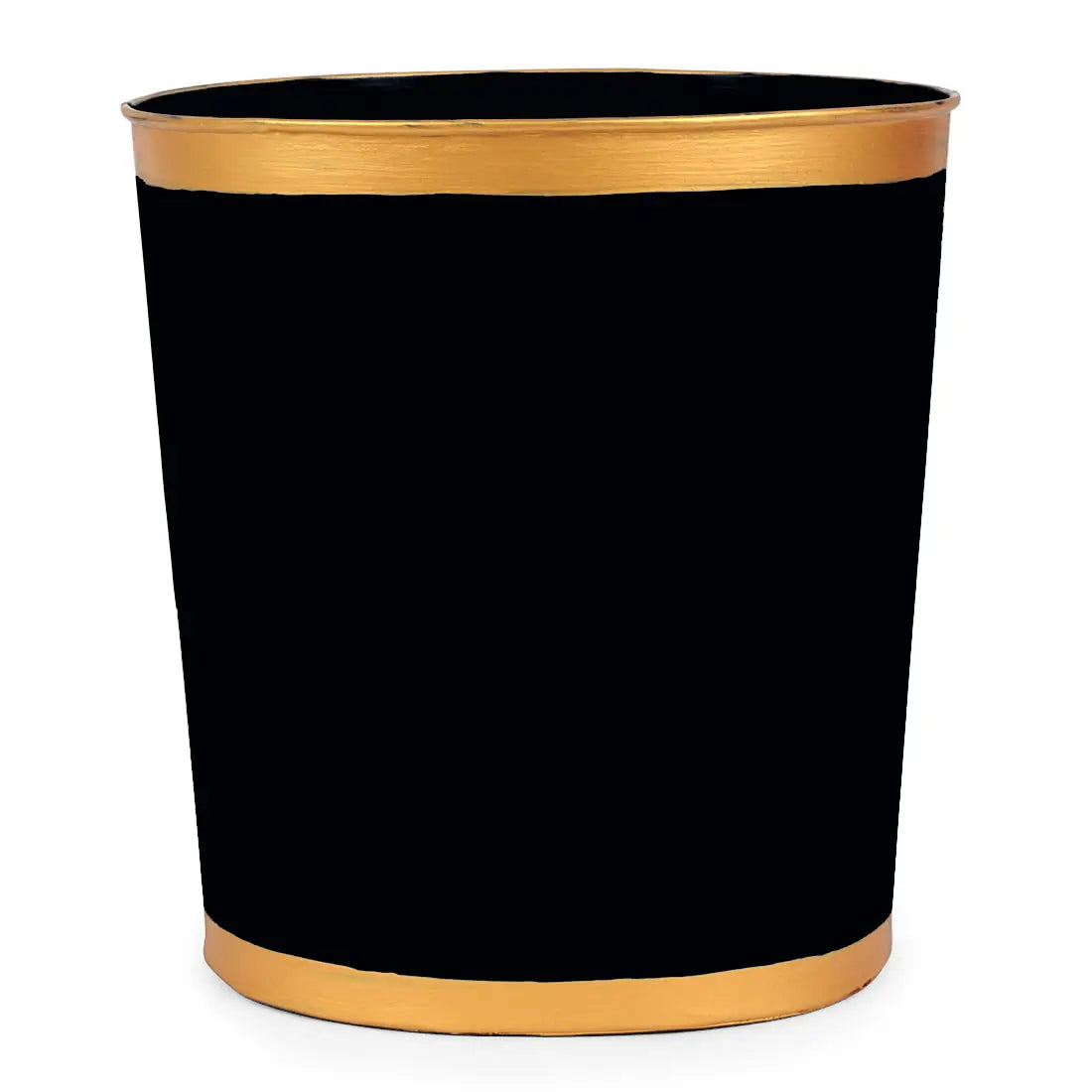 Oval Handpainted Metal Wastebasket - Black