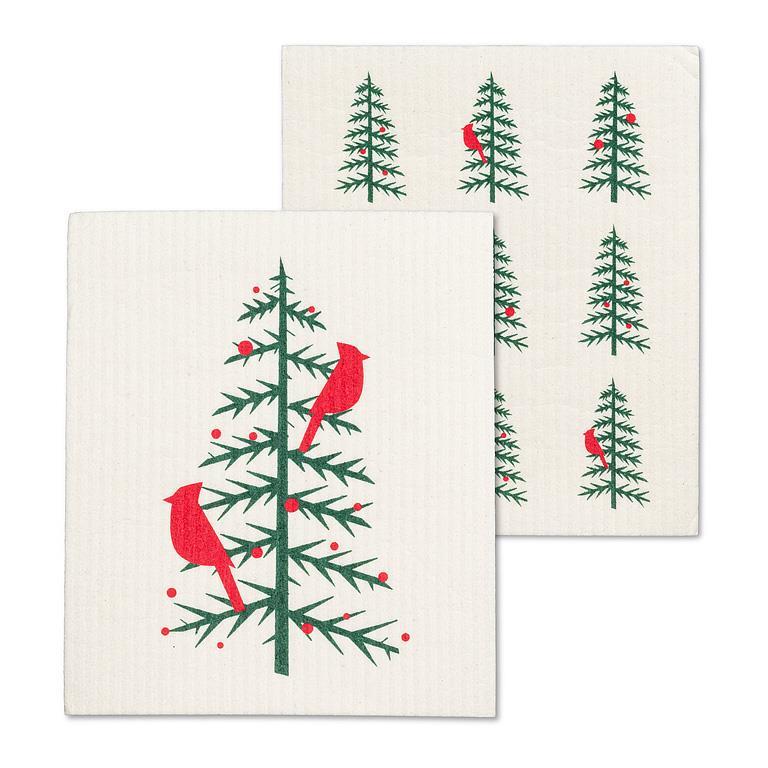 Cardinals in Tree Swedish Dishcloths Set of 2