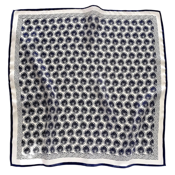 Navy Blue Boho Flora Silk Scarf