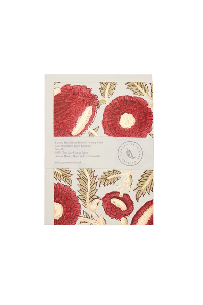 Hand Block Printed Greeting Card - Marigold Glitz Scarlet