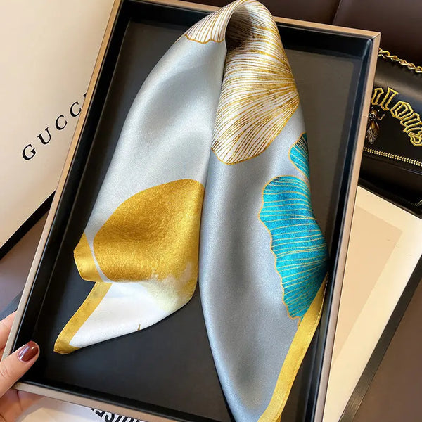 Ginkgo Leaf Pattern Silk Scarf