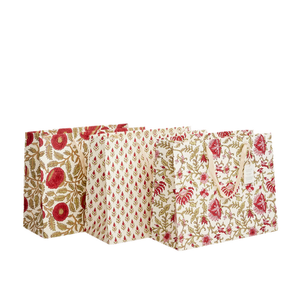 Hand Block Printed Festive Gift Bags - Buti Scarlet