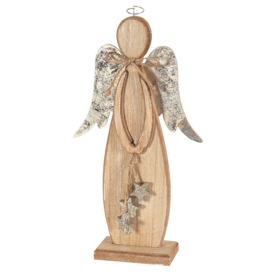 Wooden Angel w/ Silver Wings