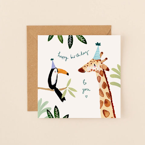 Toucan and Giraffe Birthday Card