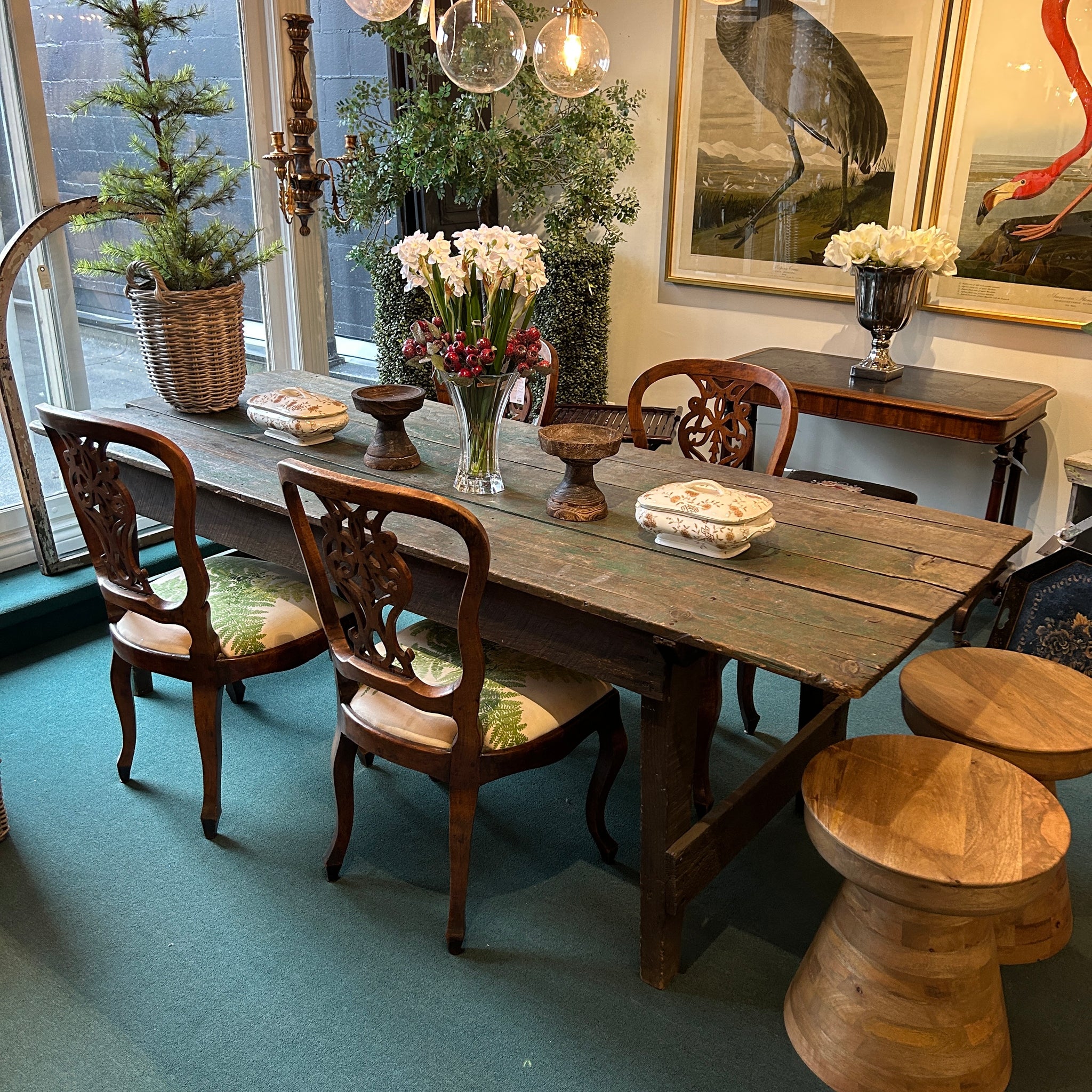 Vintage Painted Green Dining Table