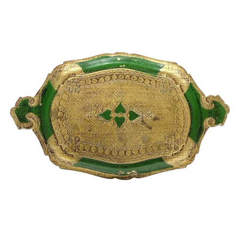 Vintage Italian Green & Gilt Florentine Wooden Tray