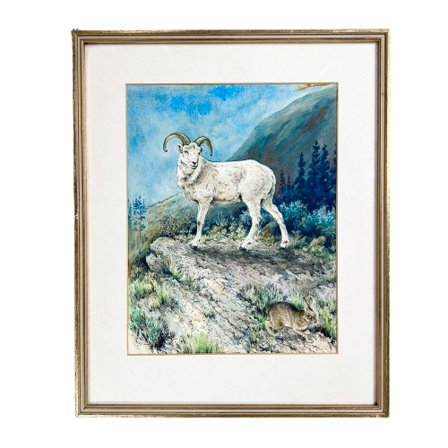 Vintage Ram Watercolour Painting – Jacaranda Tree & Co