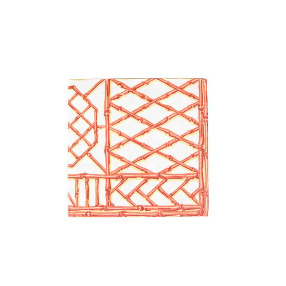 Cocktail Paper Linen Napkins - Bamboo Screen Coral