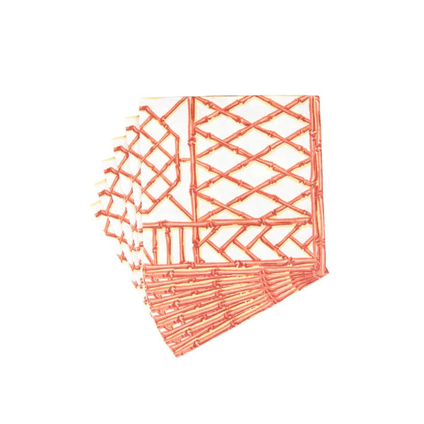 Cocktail Paper Linen Napkins - Bamboo Screen Coral