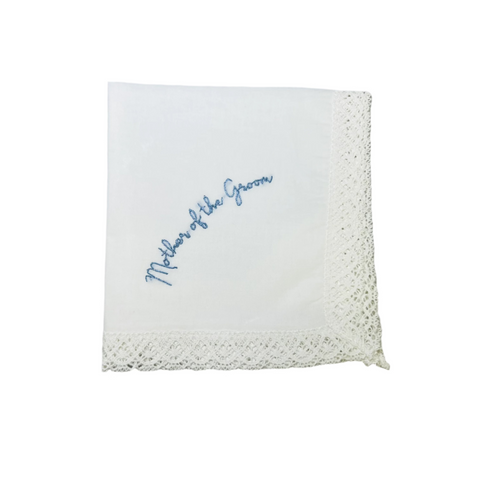 Mother of the Groom Hankie w/ Blue Embroidery