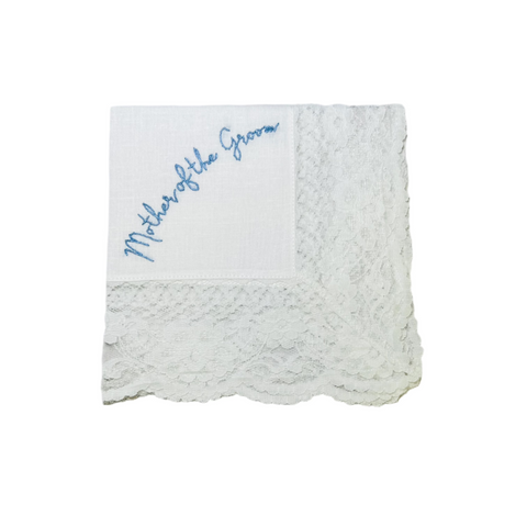 Mother of the Groom Hankie w/ Blue Embroidery