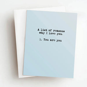 List of Reasons Why I Love You Card