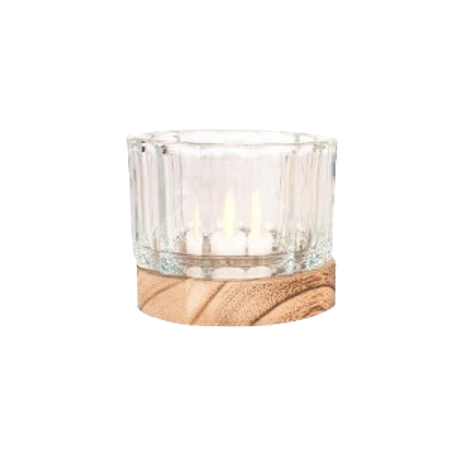 Glass Tea Light Holder w/ Wood Base