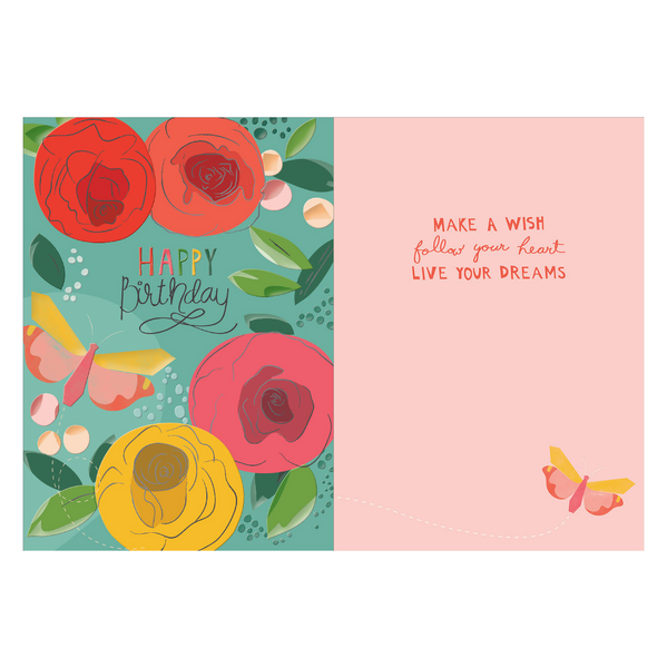 Speckled Water Flowers Happy Birthday Card