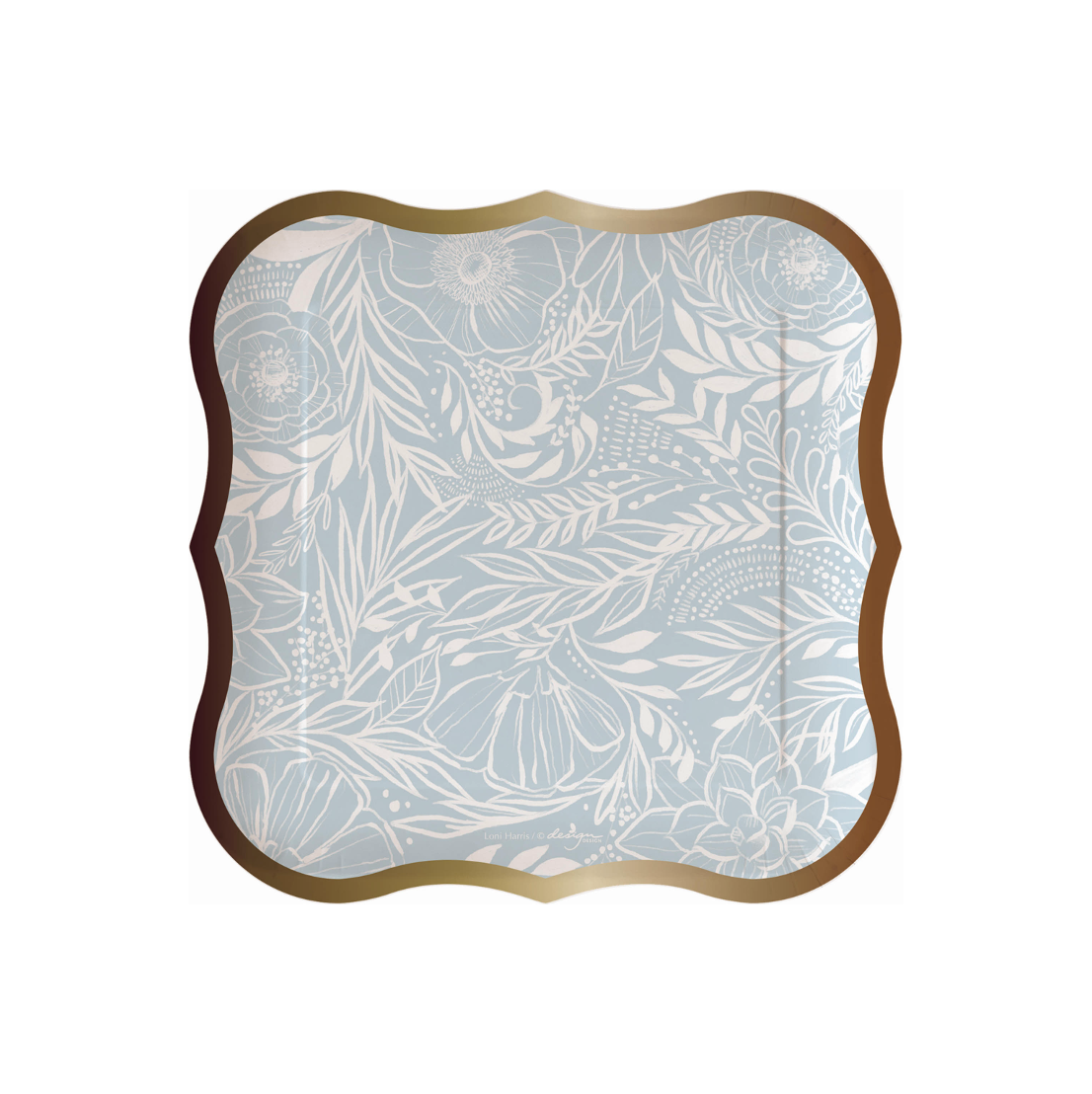 Something Blue Blossoms Scalloped Dessert Paper Plates