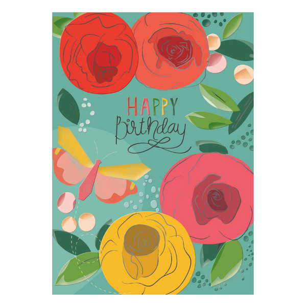 Speckled Water Flowers Happy Birthday Card