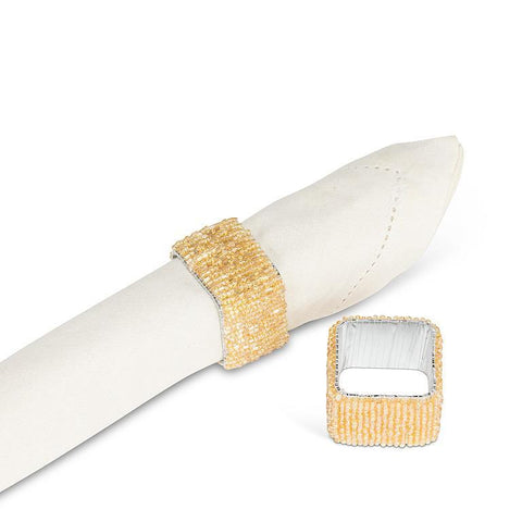 Square Beaded Napkin Ring - Gold