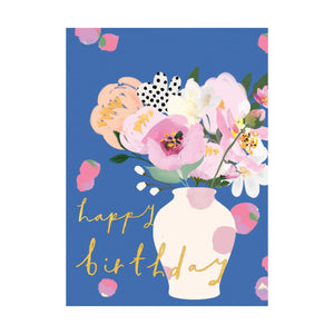 Happy Birthday Flowers Vase Card