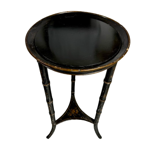 Vintage Regency Style Faux Bamboo Ebonized and Side Table