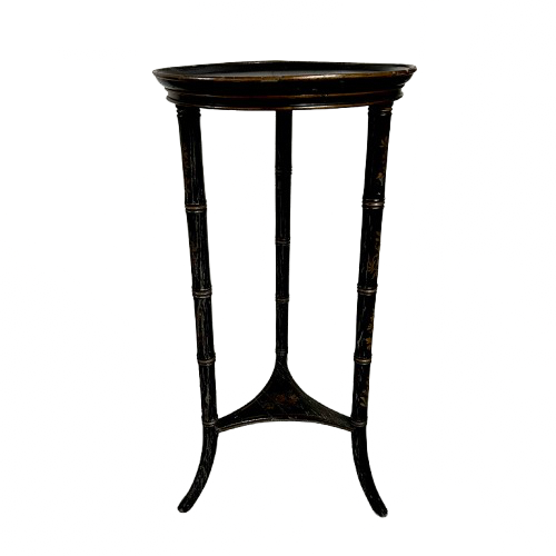 Vintage Regency Style Faux Bamboo Ebonized and Side Table