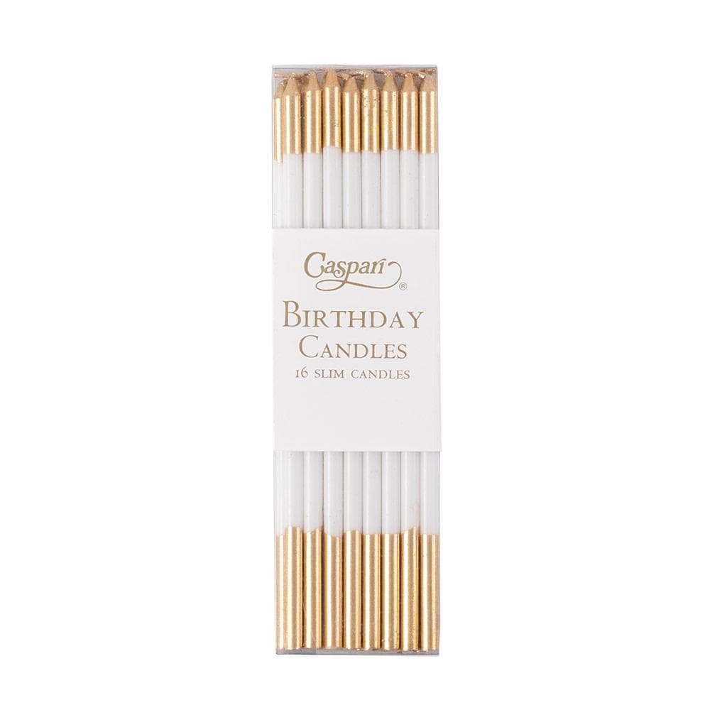 Slim Birthday Candles in White & Gold